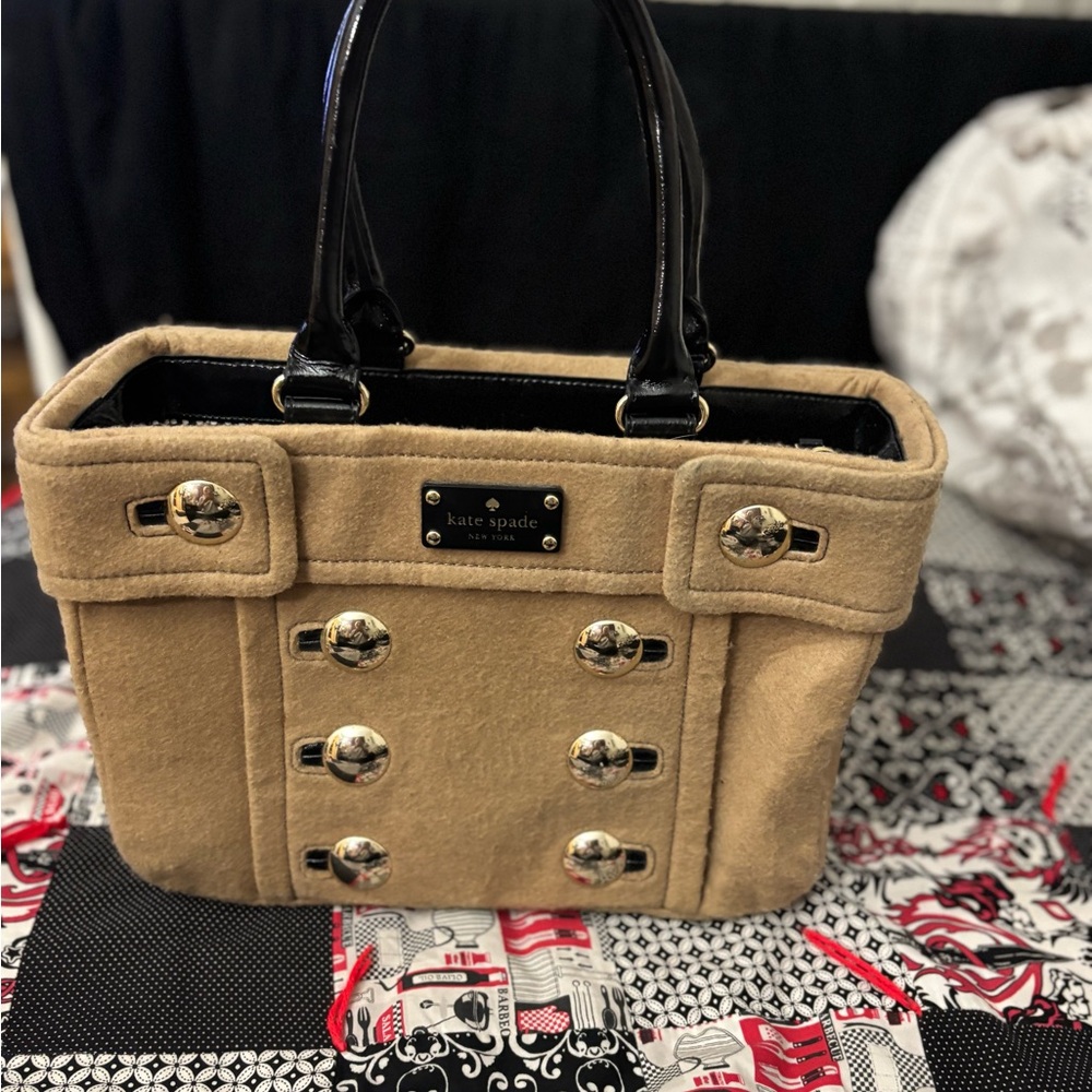 Kate Spade Tan Structured Tote with Black Handles